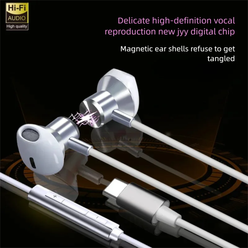 J118 Wired Earbuds with Type-C and 3.5mm Jack Semi In Ear Headphones for Superior Sound Quality Mic Hifi Stereo Metal Headphones