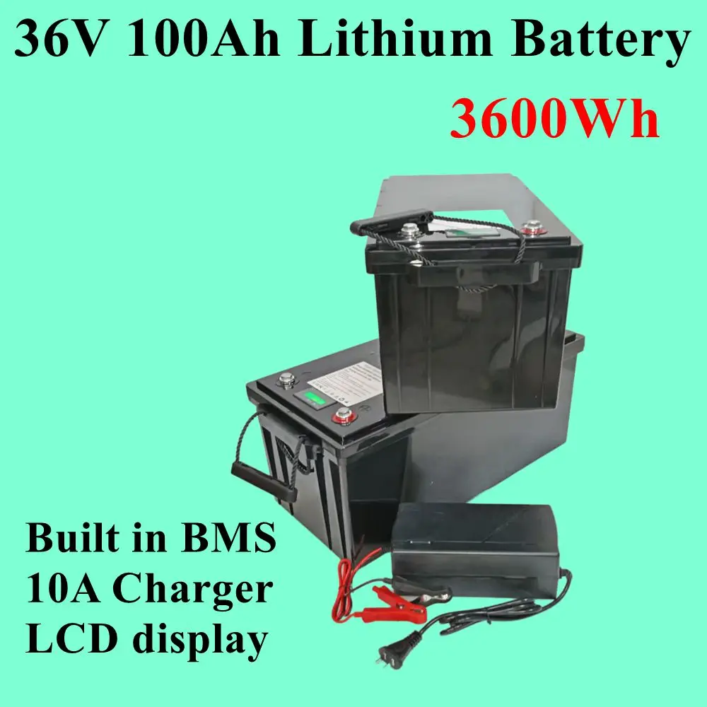Batterie lithium-ion étanche, 36V, 100Ah, BMS Films, 3600W,Vélo de Sicile, Golf cart Scooter, Massage solaire, EV, Chargeur 10A