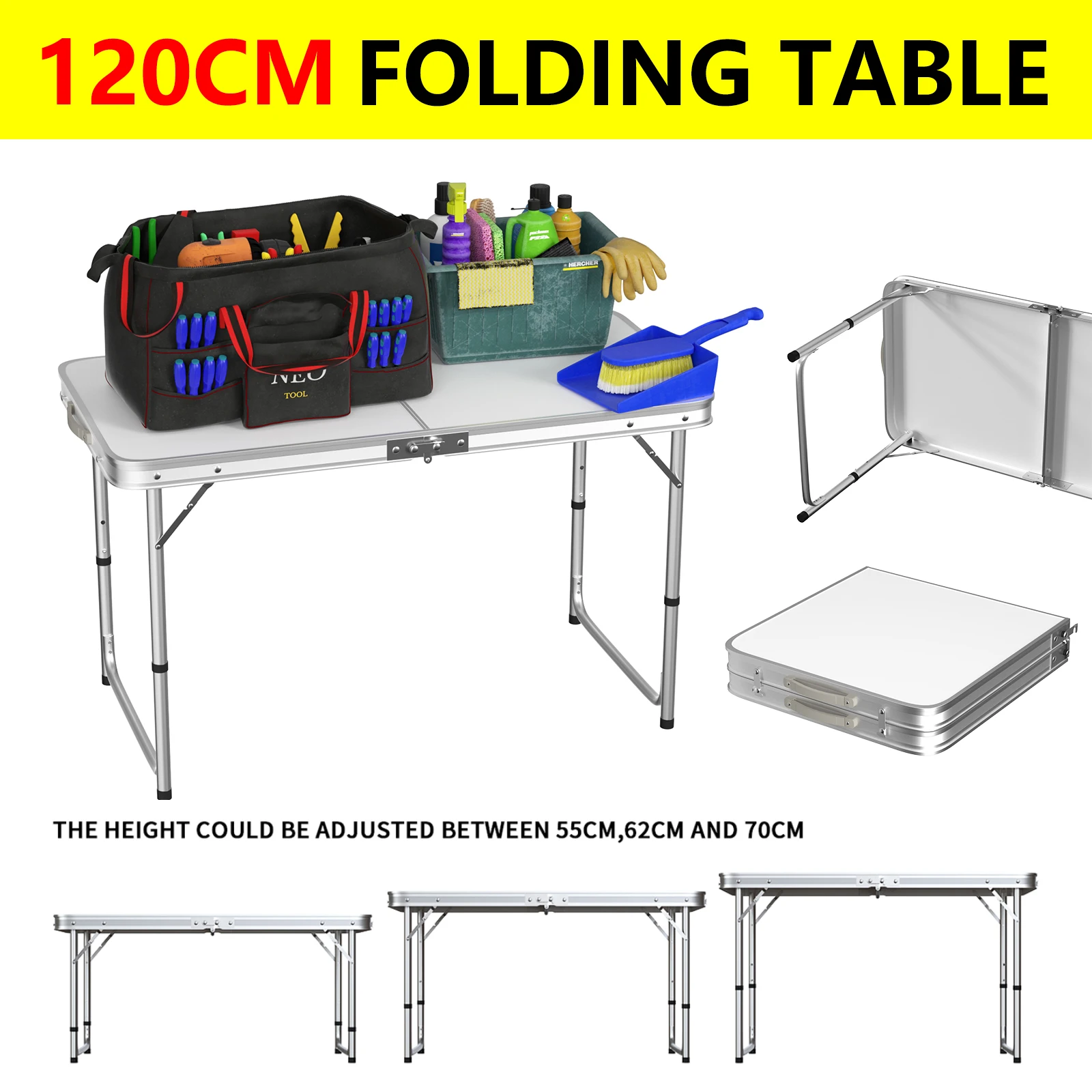 4ft للطي خزانة الجدول الألومنيوم مستطيل التخييم طاولة قابلة للطي المحمولة قابل للتعديل حديقة في الهواء الطلق نزهة الجدول المطبخ العمل