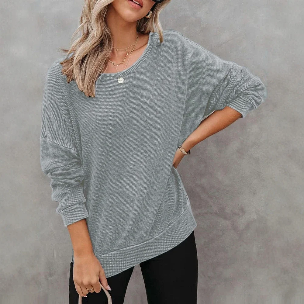 هوديي نسائي مريح للخريف والشتاء بأكمام طويلة بلون سادة على طراز K مريح أساسي #5