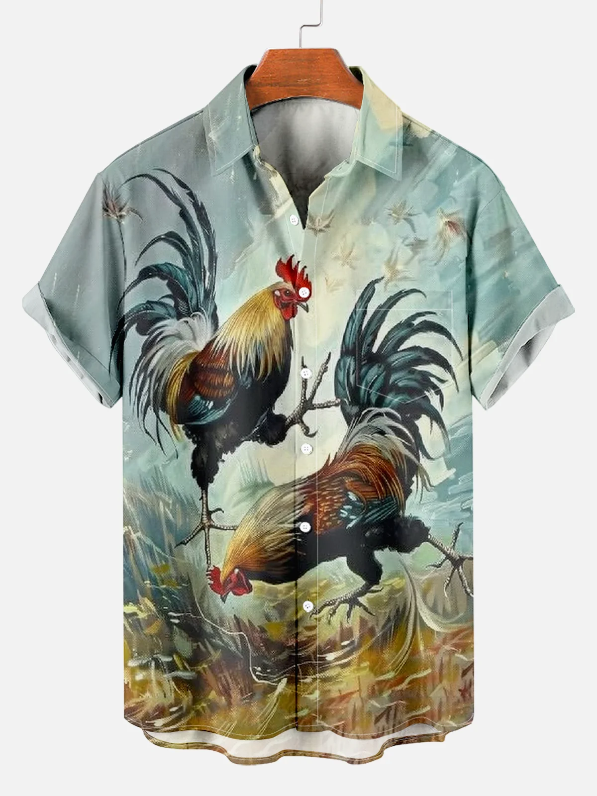 Funny Men\'s Casual Running Rooster Print Shirt Mens Short Sleeve Shirt Summer Loose Beach Oversize Top Men\'s Shirts For Boys