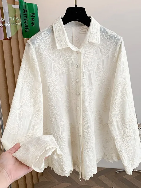 

Embroidered Casual Long Sleeve Shirt Stand Collar Open Cardigan Large Size Women's Fashion Spring New Design Versatile Cotton...