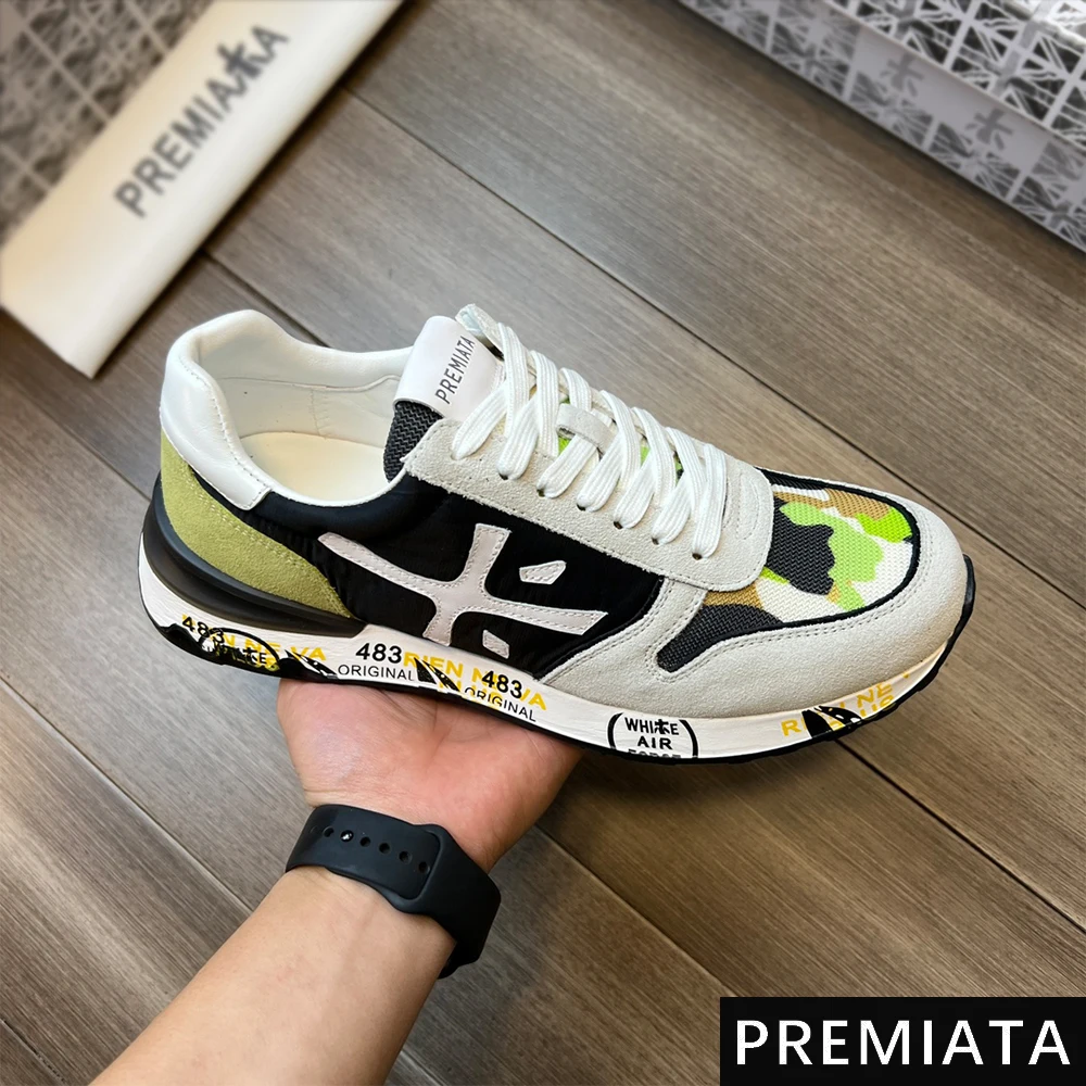 PREMIATA Men's Retro Trendy Simple Fashion Camouflage Casual Sports Shoes Mesh Breathable Lightweight Cushioning Running Shoes