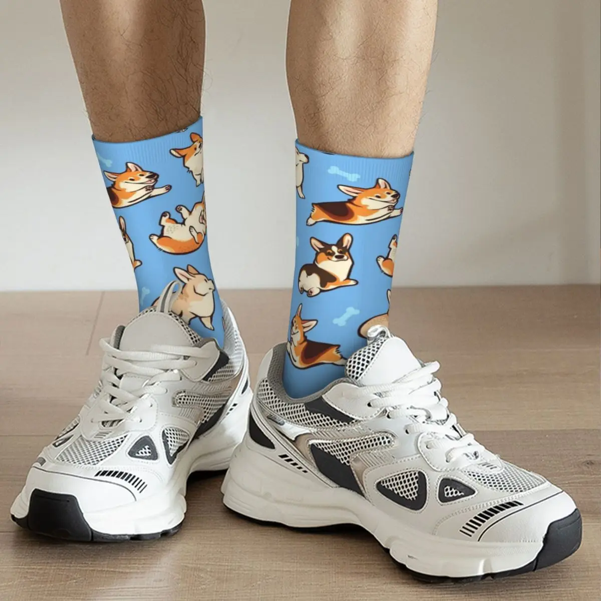 Jolly Corgis-Calcetines de baloncesto antideslizantes para hombre y mujer, calcetín Unisex informal, color azul, amantes de los perros, Otoño e Invierno