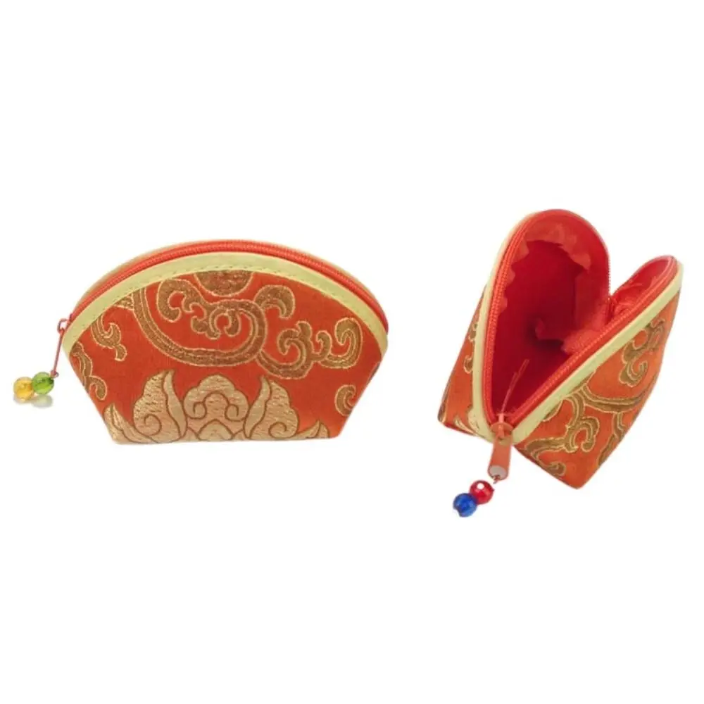 Chinese Style Multi Color Embroidery Auspicious Cloud Flower Cloth Wallet Gift Shell Coin Pouch Jewelry Storage Bag