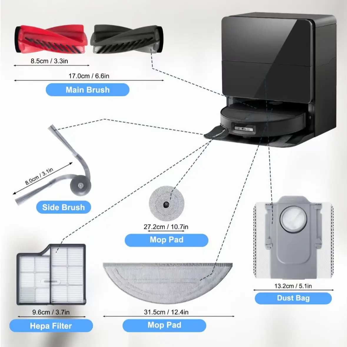 Roborock Saros 10 / S9 MaxV Ultra Robot Vacuum Spare Parts Main Side Brushes Mop Cloths HEPA Filters Dust Bags Accessories
