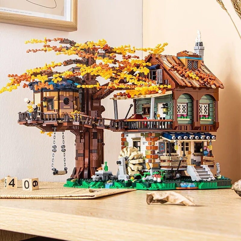 4761 قطعة وحدات بناء شجرة الغابات منزل المقصورة عجلة المياه سوينغ نهر كتل صغيرة الطوب لتقوم بها بنفسك لعبة الهندسة المعمارية للأطفال #4