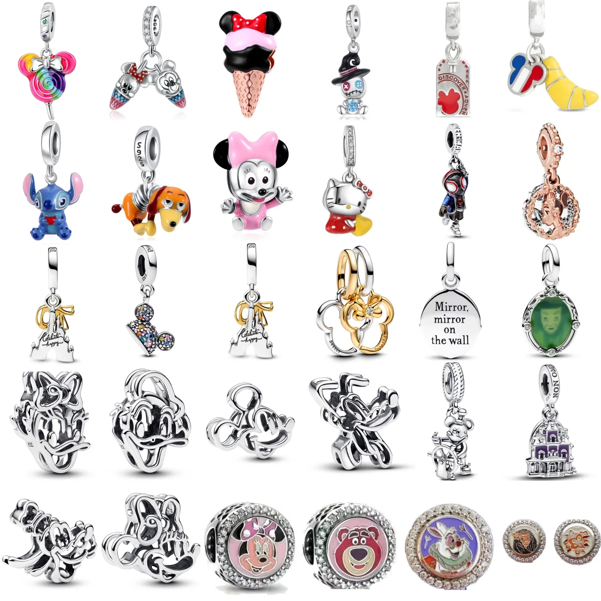 

MINISO Disney стерлингового серебра 925 пробы Kitty Stich Dog Микки подвеска-подвеска коллекция подходит для оригинального браслета брелок для женщин DIY бусины