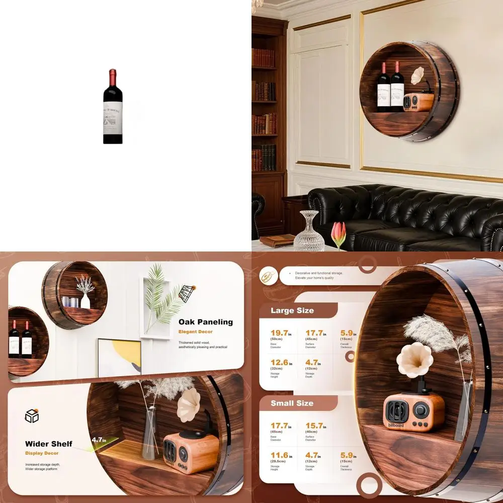 

Настенная полка для виски в деревенском стиле из бочки - винтажная подставка для вина для домашнего декора