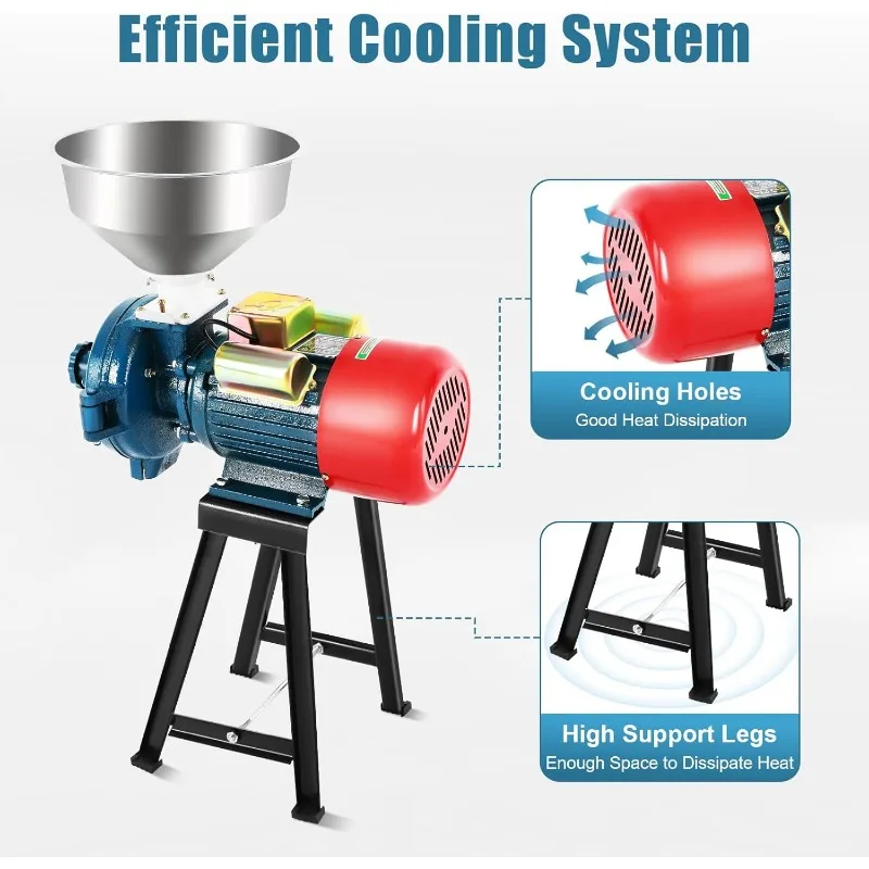 مطحنة الحبوب الكهربائية، مطحنة الذرة 2200 وات 220 فولت مع قمع، مطحنة تغذية كهربائية تجارية، مطحنة جافة (2200 وات، 220 فولت)