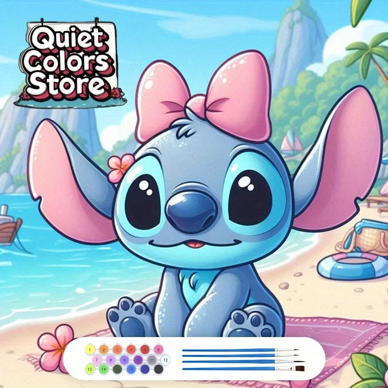 

(Магазин Quiet Colors) 1 шт., Набор для рисования по номерам для взрослых — Очаровательный бабочка на галстуке Стича от Disney, 40×40 см/15.7×15.7 дюймов, для гостиной