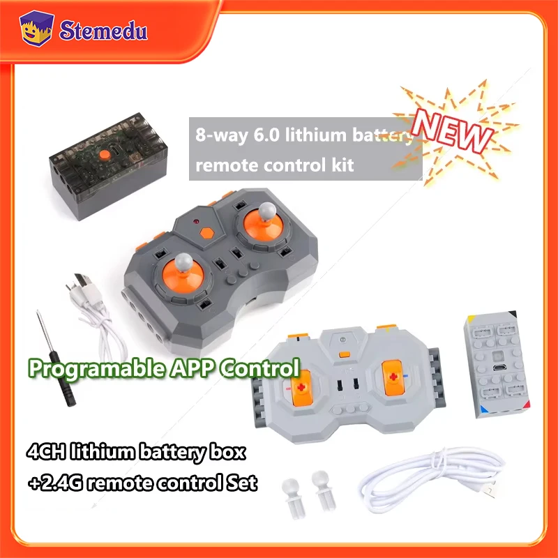 New 8-Way/4CH Remote Control Set Builidng Blocks With Lithium Battery Case Programmable APP Control Power Functions Blocks Parts