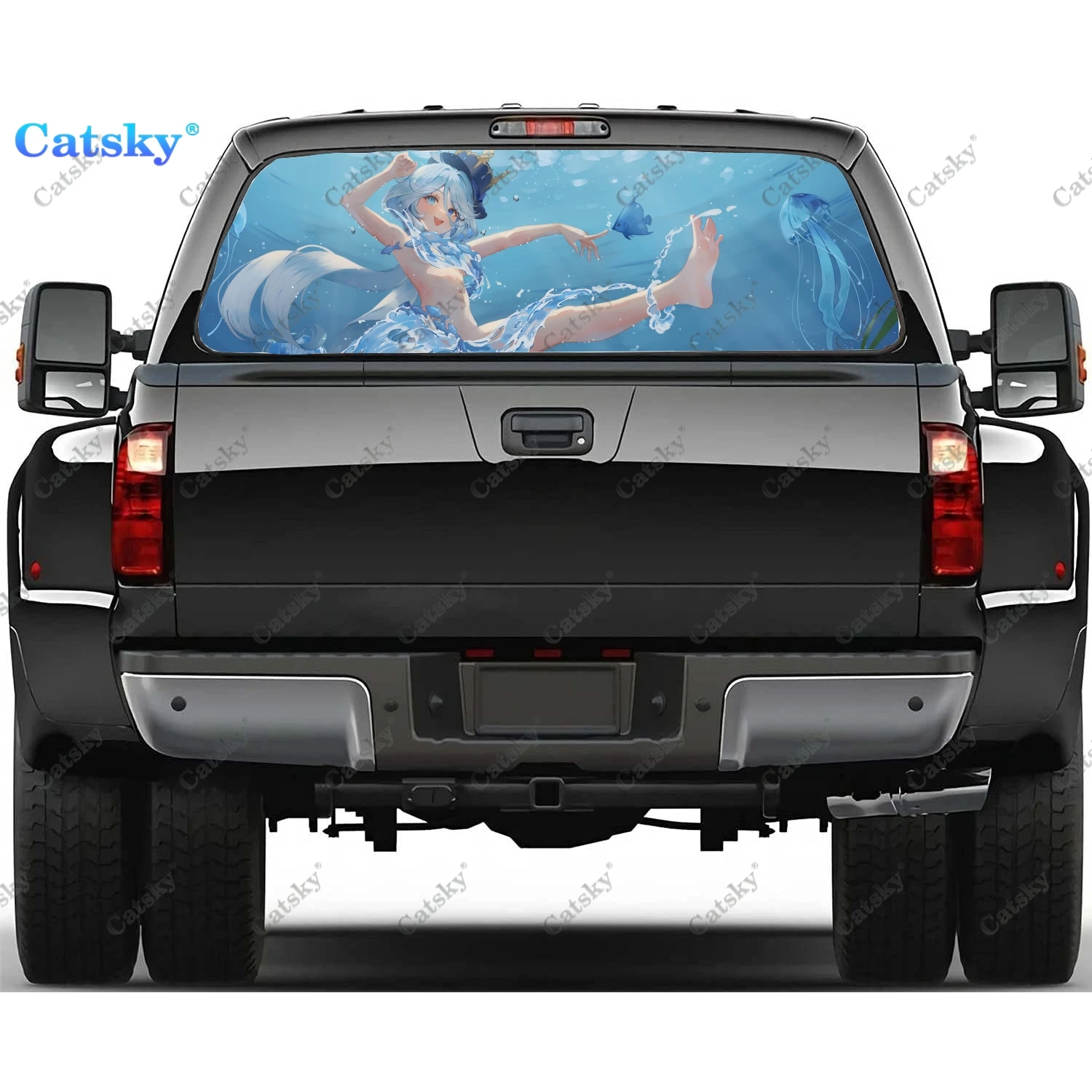 Furina Genshin Impact Rear Window Decal Fit Pickup,Truck,Car Universal See Through Perforated Back Windows Vinyl Sticker