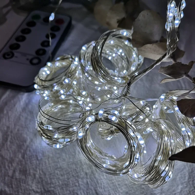 LED Curtain String Lights Christmas Garland Decor Fairy Light 8 Modes USB Remote Control Wedding Holiday Party for Bedroom Home