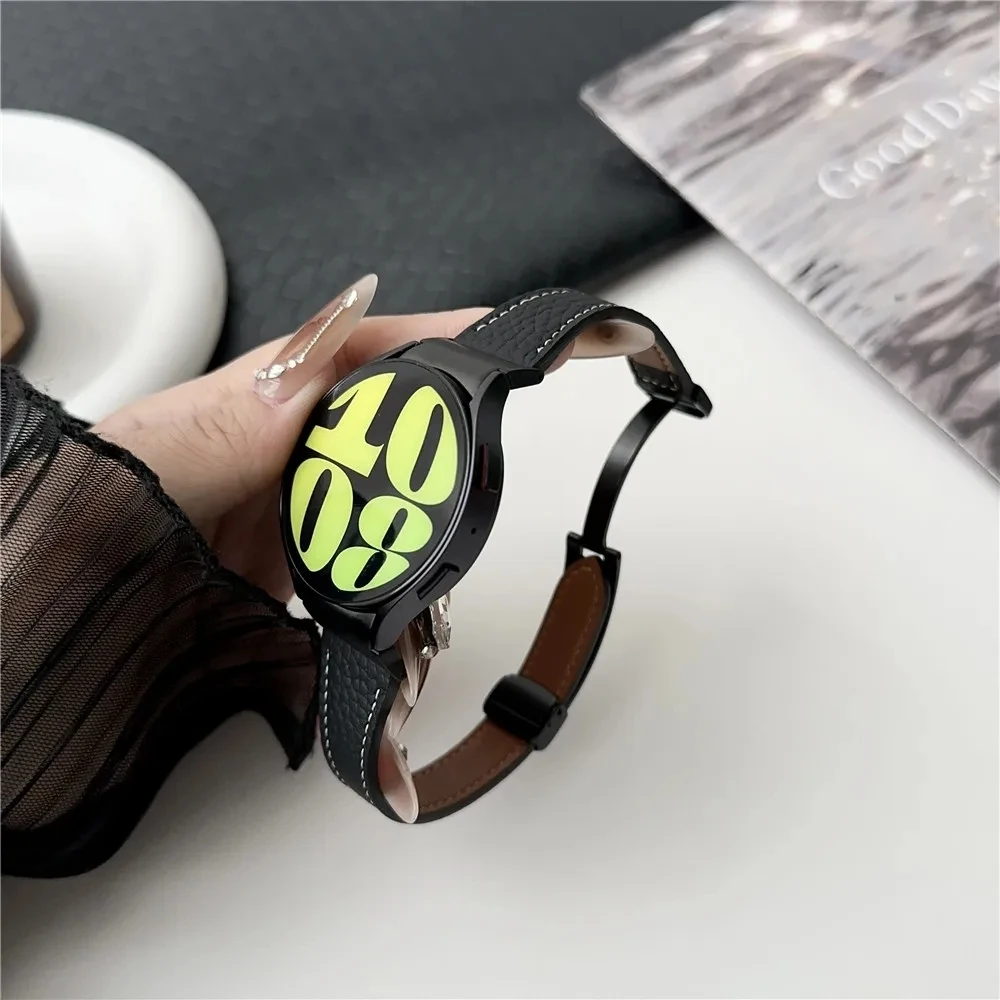 Geen Gaten Lederen Band Voor Samsuang Galaxy Horloge 6 5 4 40 44Mm Snel Fit Magnetische Gesp Band Voor Galaxy Watch6 4 Classic 43 47Mm