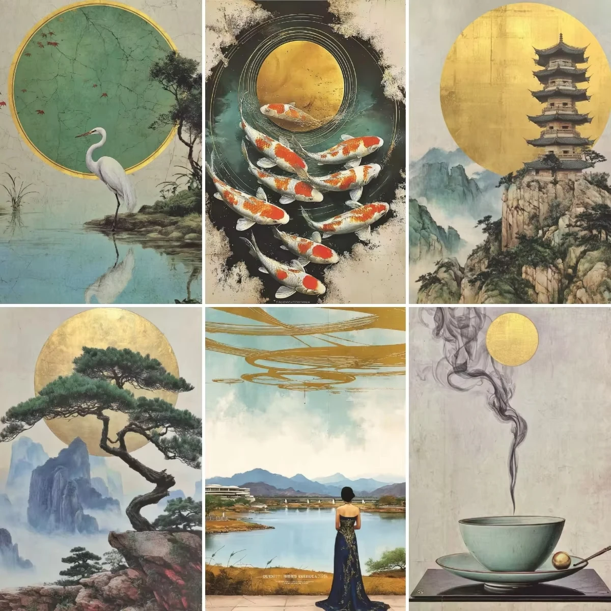 Goldfolie Ukiyo-e Ölgemälde nach Zahlen: Floating World Art, rahmenlose Leinwand, Geschenkset für die Inneneinrichtung für Erwachsene