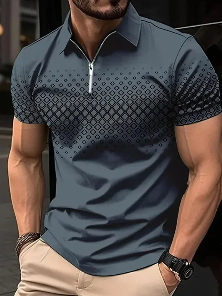 summer men short sleeve POLO shirt fashion 3D T-shirt zipper golf shirt casual street men's clothing European measurement