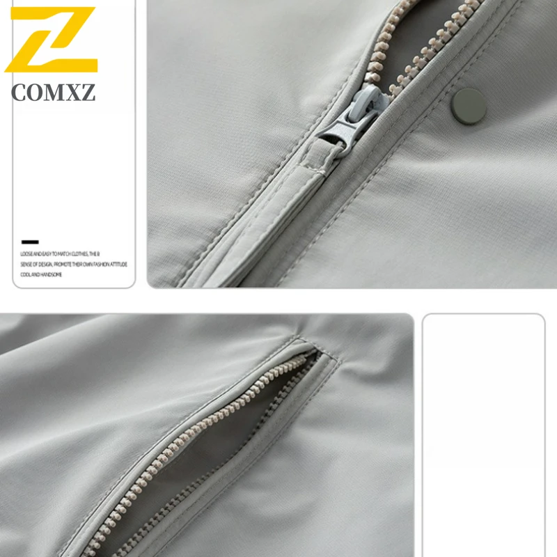 COMXZ Men Jacket Baseball Collar Street Fashion Windproof Motorcycle Coats Versatile Solid Color Riding Lightweight Autumn Coat
