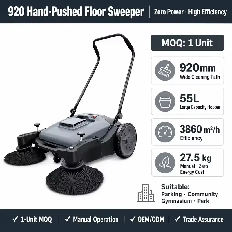 920mm Manual Push Sweeper Commercial Floor Cleaner Hand Operated Industrial Cleaning Machine for Warehouse Supermarket Large