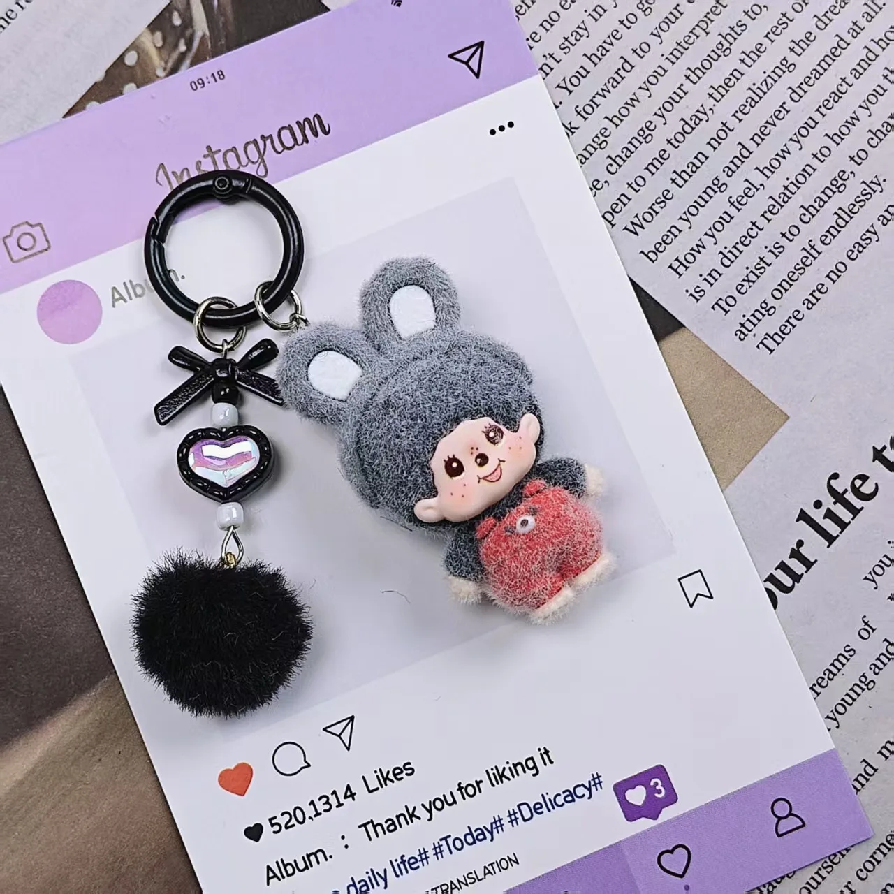Flocking Monchichi Keychains with Bow Cute Monchichi Keychain Pendant for Bags Anime Bags Charm Keyring Girls Bag Pendant Gifts