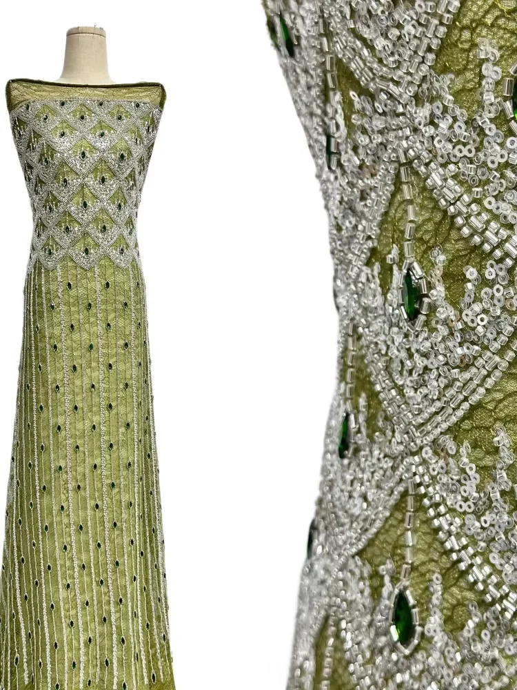 

African Beaded Lace Fabric 2026 High Quality Lace French Mesh Beaded Stones Nigerian Lace Fabric Bridal Party Dresses