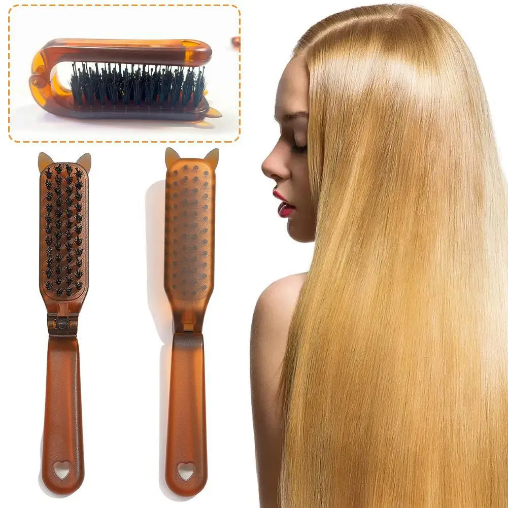 Pente de cabelo portátil dobrável com cerdas de javali, massageador do couro cabeludo e acessório de estilo de cabelo para viagem, escova de massagem e desembaraço m4n4