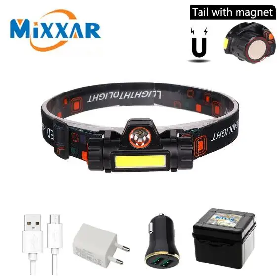 T20 Dropshipping LED Headlamp Magnetic USB Rechargeable COB Headlight Built-in 18650 Battery for Camping Hiking Running