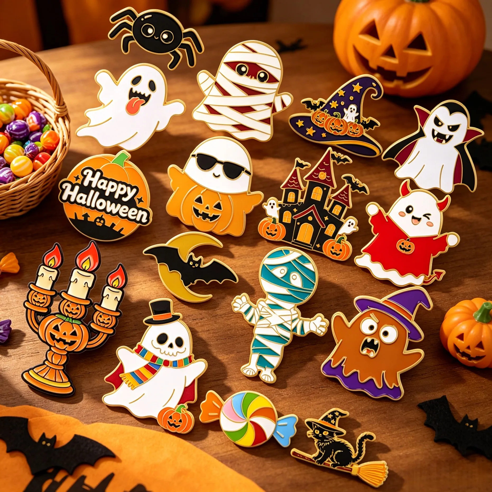 16pcs/set Halloween Cartoon Series Enamel Pin Ghost Lapel Backpack Pins Pumpkin Badges Brooch for Clothes Jewelry Gifts Friends