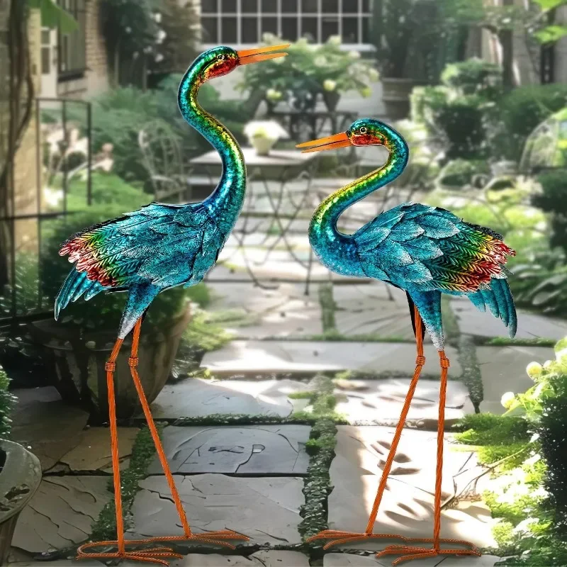 Set of 2 Blue Heron Sculptures, Metal Large Birds Lawn Ornaments for Patio Pond Yard Decorations