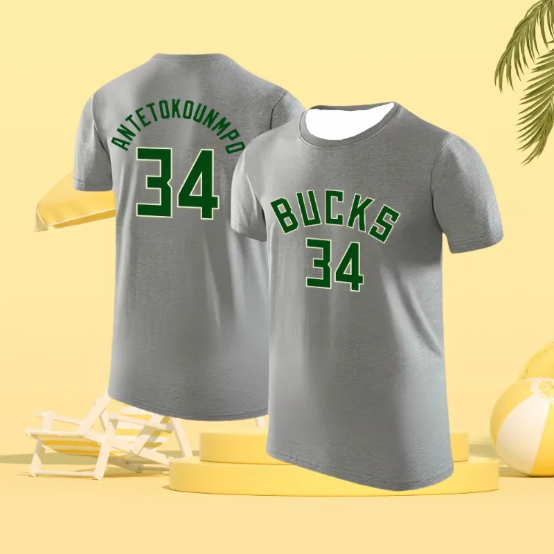 24/25 Latest Hot Selling Basketball Clothes Bucks Letter Brother No.34 Summer Men's T-shirt Training Clothes Comfortable