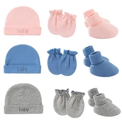 Newborn Birth Set Cotton Boy Girl Accessories Photography Props 3Pcs Set Baby Hat+Gloves+Foot Cover Anti Scratching Baby Stuff