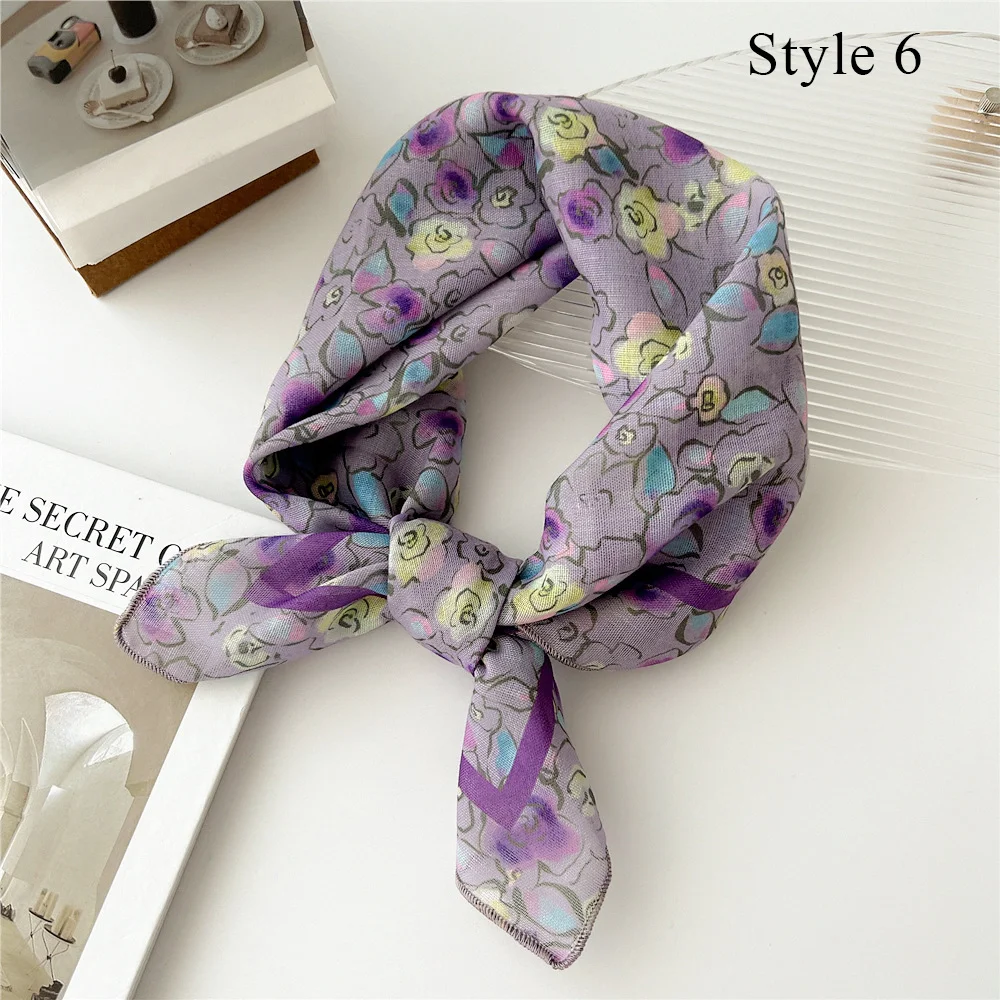 New Summer Linen Cotton Square Scarf Floral Flower Head Neck Scarves Hair Scarf Neckerchief Cotton Bandanas Headwear 55*55cm