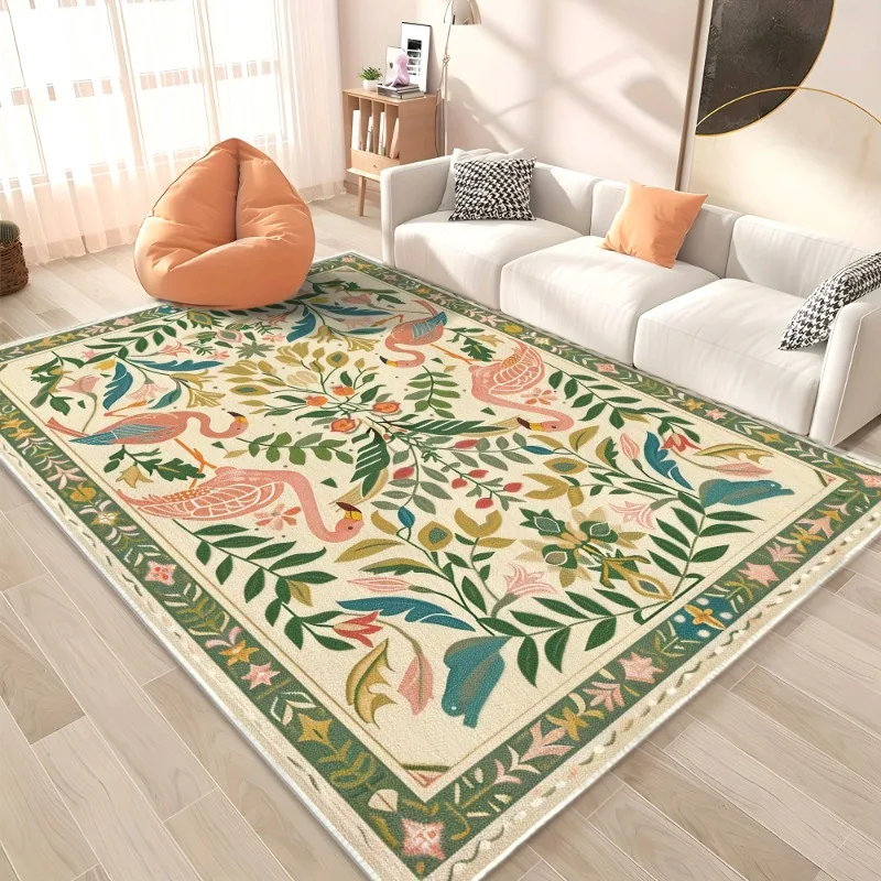 American Pastoral Style Flora Fauna Print Rugs Carpet for Living Room Bedroom Decor Home Anti-slip Large Area Carpets Doormat