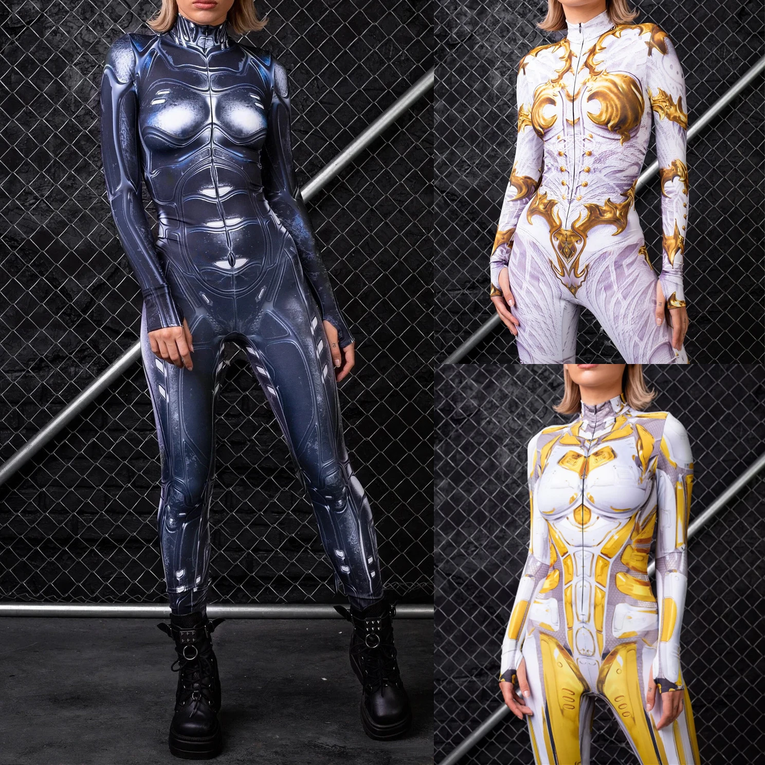 Sexy Women Bodysuit Cool Video Game Gold Role Play Clothes Steam Cyberpunk Suit Costume Halloween Party Stage Performance Suit