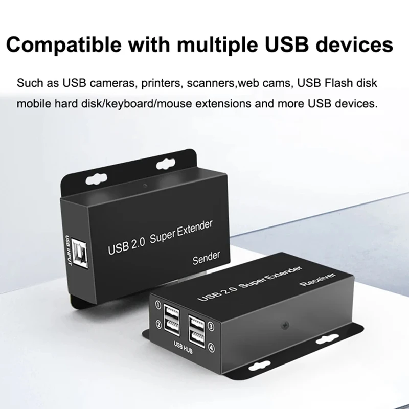 New-A47Q-USB 2.0 Super Extender 50M Prolong Over CAT6 Cable 4 Port USB HUB Extension For Webcam Camera Printer U Disc