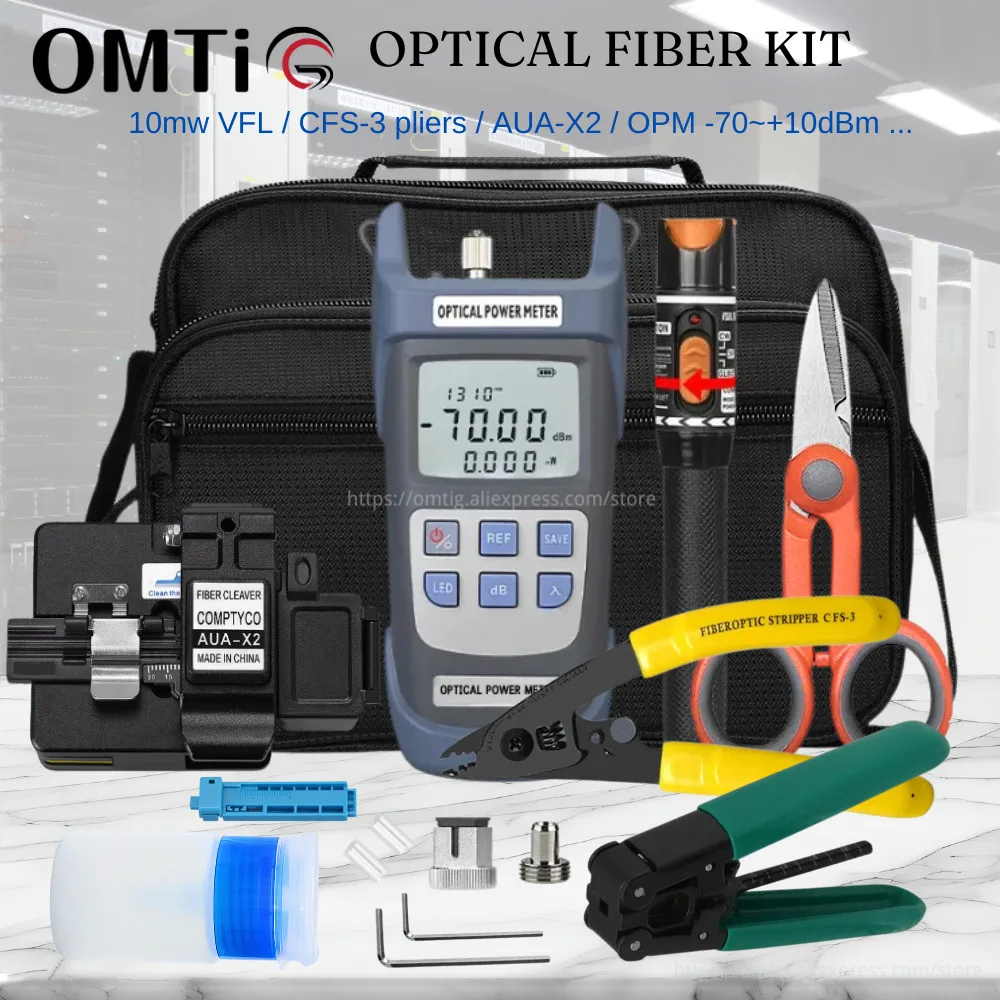 OMTiG Fiber Fibra Optica Power Meter FTTH  AUA-X2 Fiber Optic Tool Kit 10mW Visual Fault LocatorGun Grey Tool