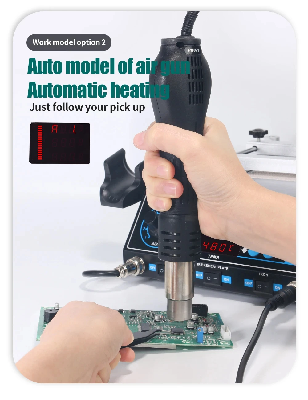 

LED Display 3in1 Soldering Station YIHUA 853AAA 120L/min Air Flow for SMD Rework