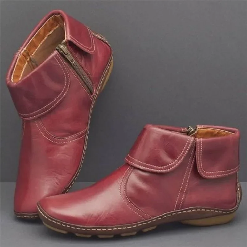 European and American Women\'s Short Boots 2024 Autumn New Round Toe Casual Side Zipper Plus Size Women\'s Boots Solid Color