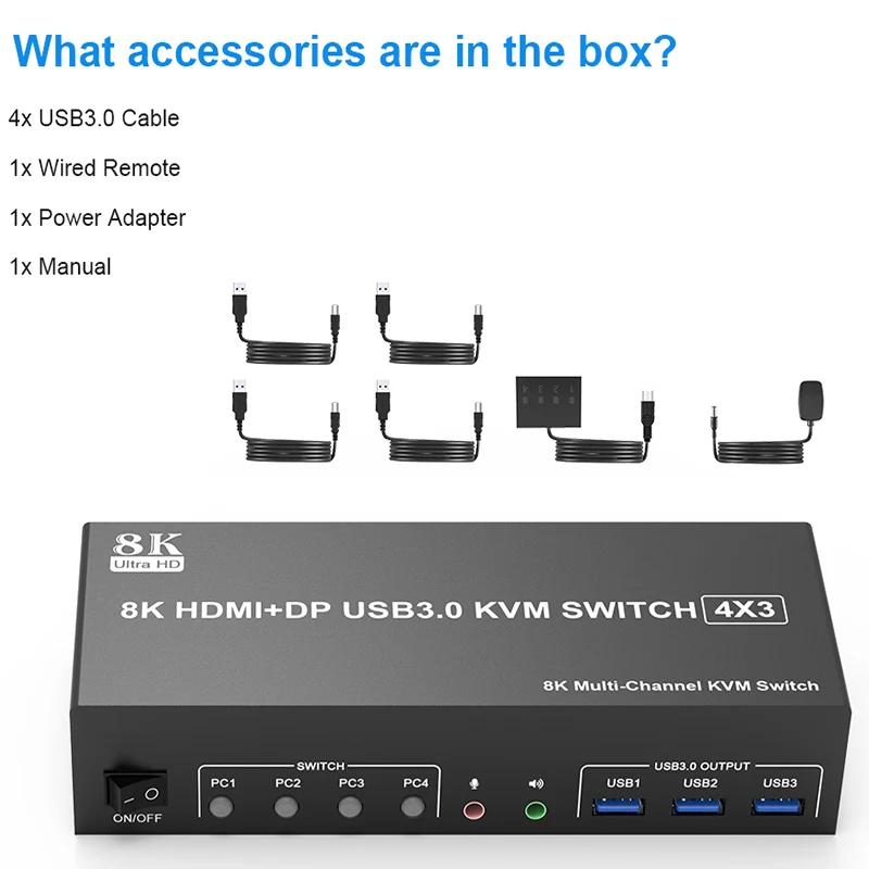 Imagem -06 - Hdmi Kvm Switch com Microfone de Áudio Triplo Monitor Kvm Switch com Portas Usb Displayport Computadores 8k 60hz