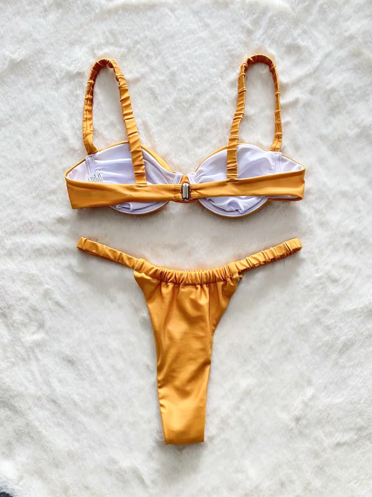 Maillot de bain à armatures pour femmes, ensemble deux pièces, sexy, or, jaune, push up, micro, string, bikini, extrême