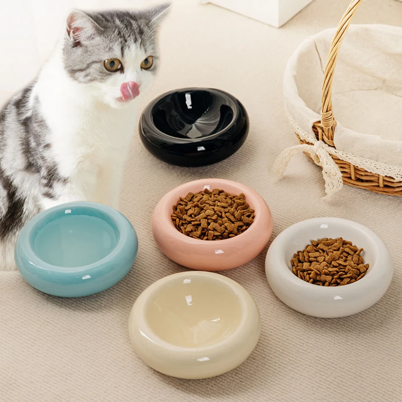 Ceramic cat bowl Pet feeding prevent tipping Dog Water bowl Safe non-toxic durable rounded shape snack bowl