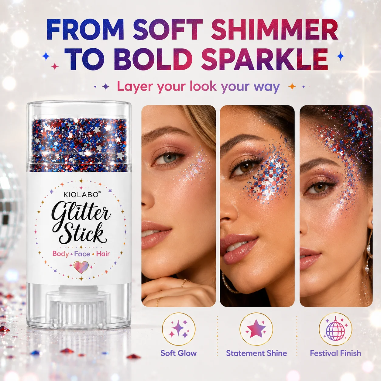 16g Stern-Pailletten-Glitzerstift, vielseitig einsetzbares funkelndes Gel-Make-up für Gesicht, Haare, Körper und Party – Detail 6