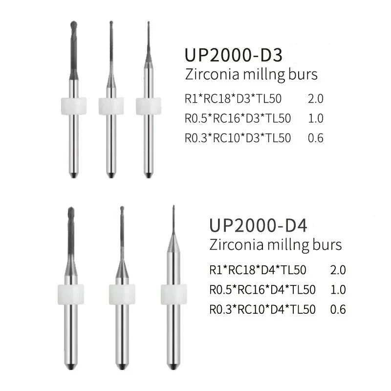 1PC Dental Lab CADCAM Zirconia UPCERA UP2000 D3 D4 DC，DLC Coating Shank 3MM,4MM