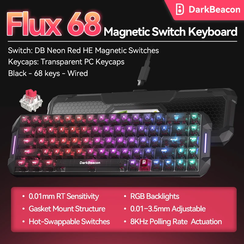 

DarkBeacon 65% Wired Gaming Mechanical Keyboard RGB Backlit Compact Mini Layout Magnetic Switch Keyboards for PC Laptop Windows