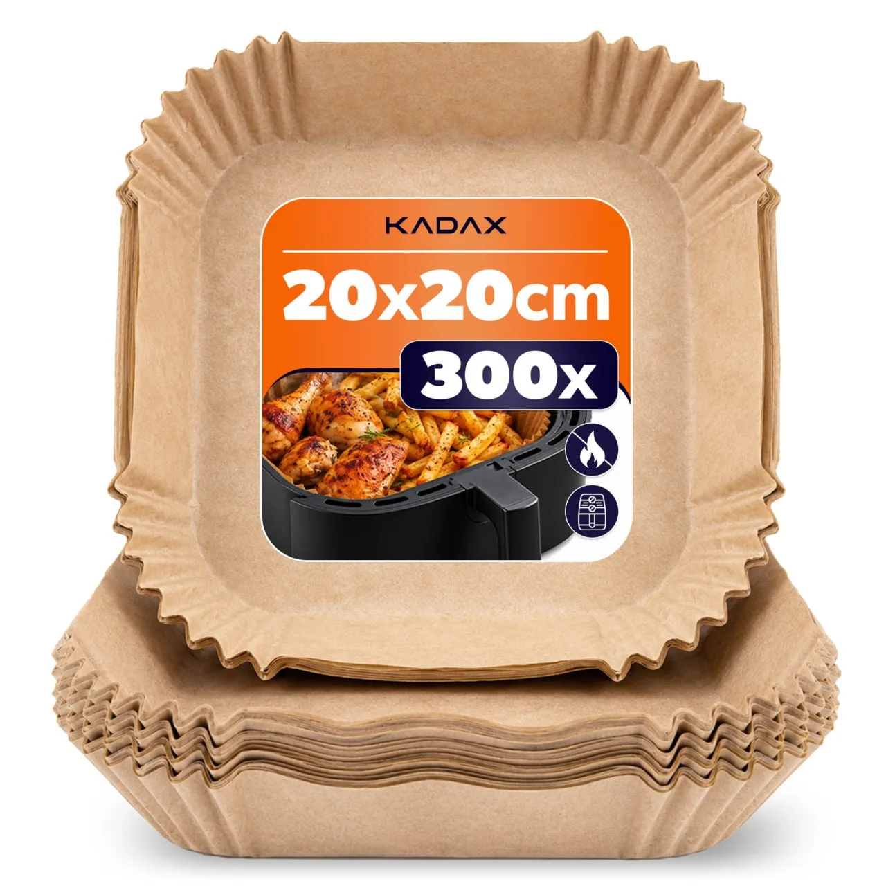 KADAX Airfryer Papierpatronen, Wegwerp Vetvrij Friteusepapier, 20x20cm Bakpapier Vorm 300 stuks