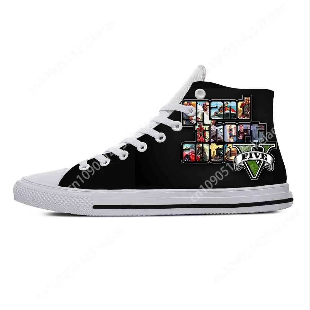 Anime Cartoon Grand Theft Auto GTA V 5 Game Funny Casual Cloth Shoes High Top Comfortable Breathable 3D Print Men Women Sneakers