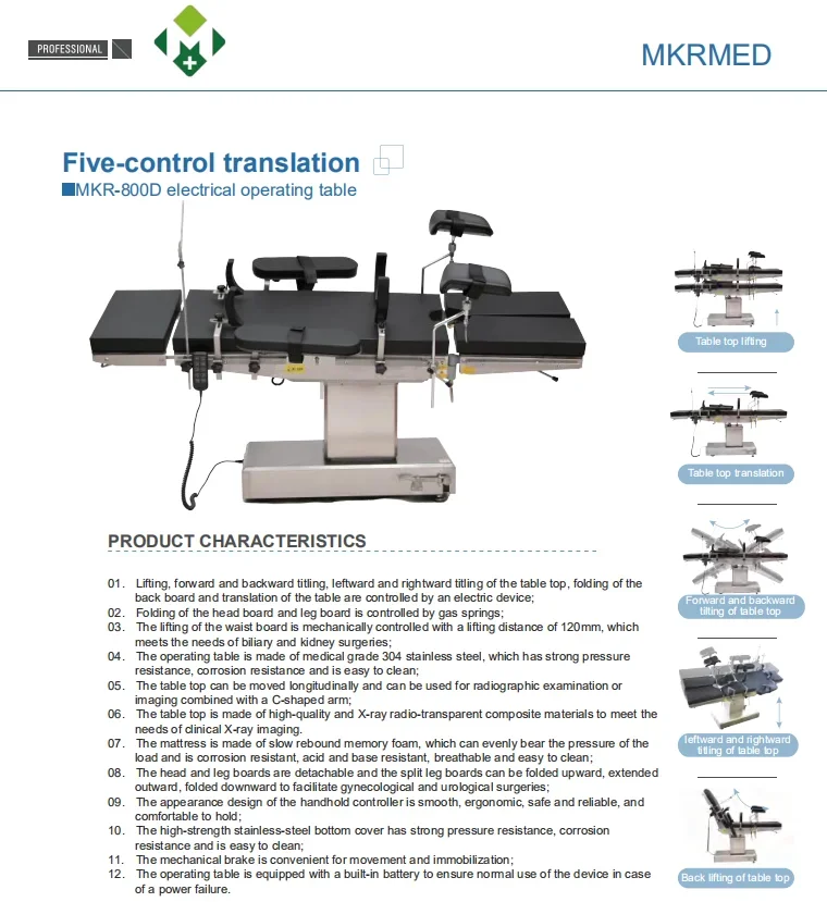 Stainless steel surgical operation bed 5-function general electric operating table with battery