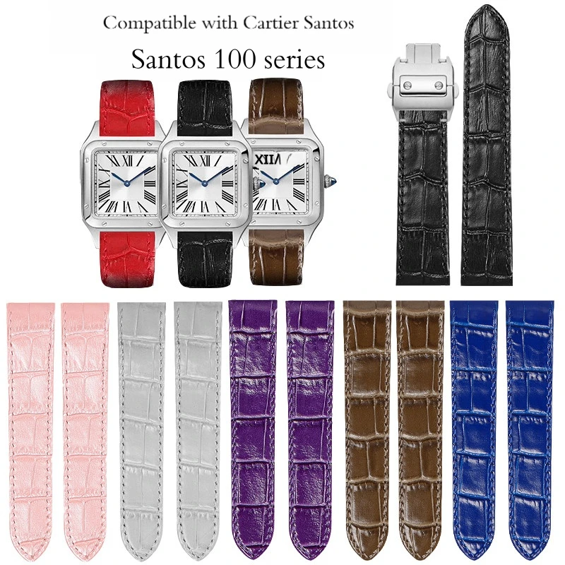 

Ремешок из натуральной телячьей кожи 20-23 мм для часов Cartier Santos 100, ремешок для часов из телячьей кожи, застежка-бабочка из нержавеющей стали.