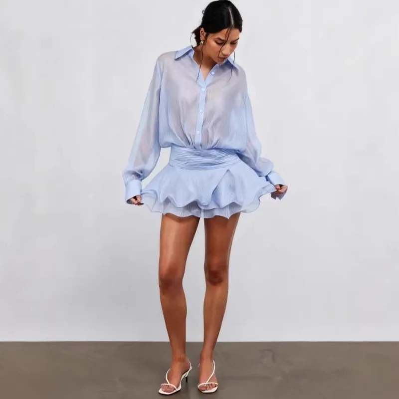 Dress Women's Spring Summer A-line Skirt Ruffles Shirt New Comfortable Minimalist Casual Niche Versatile Distinctive Fashionable