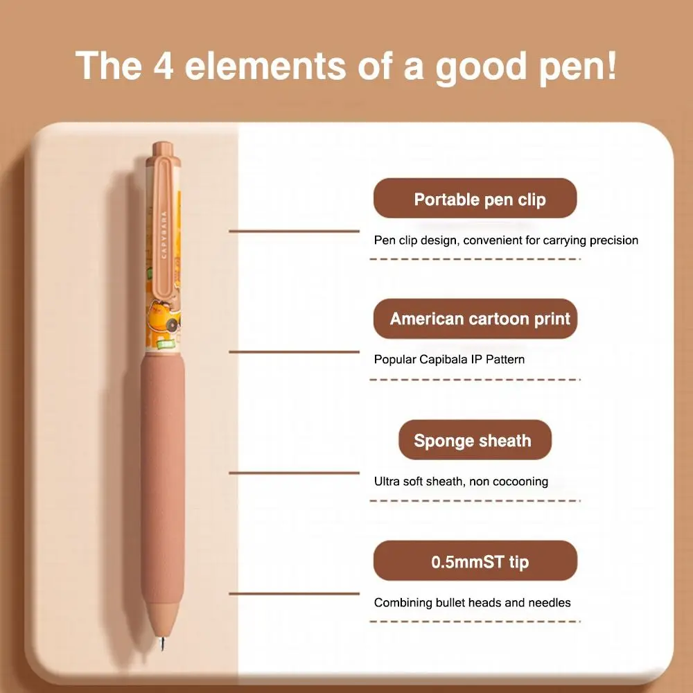 5PCS/Set High Quality ST Tip Gel Pen Soft Grip Capybara Ballpoint Pen Non-repeating Press Type Writing Tools Gift